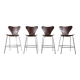 Set of 4 brown oak plywood bar stools by Fritz Hansen Series 7 by Arne Jacobsen.