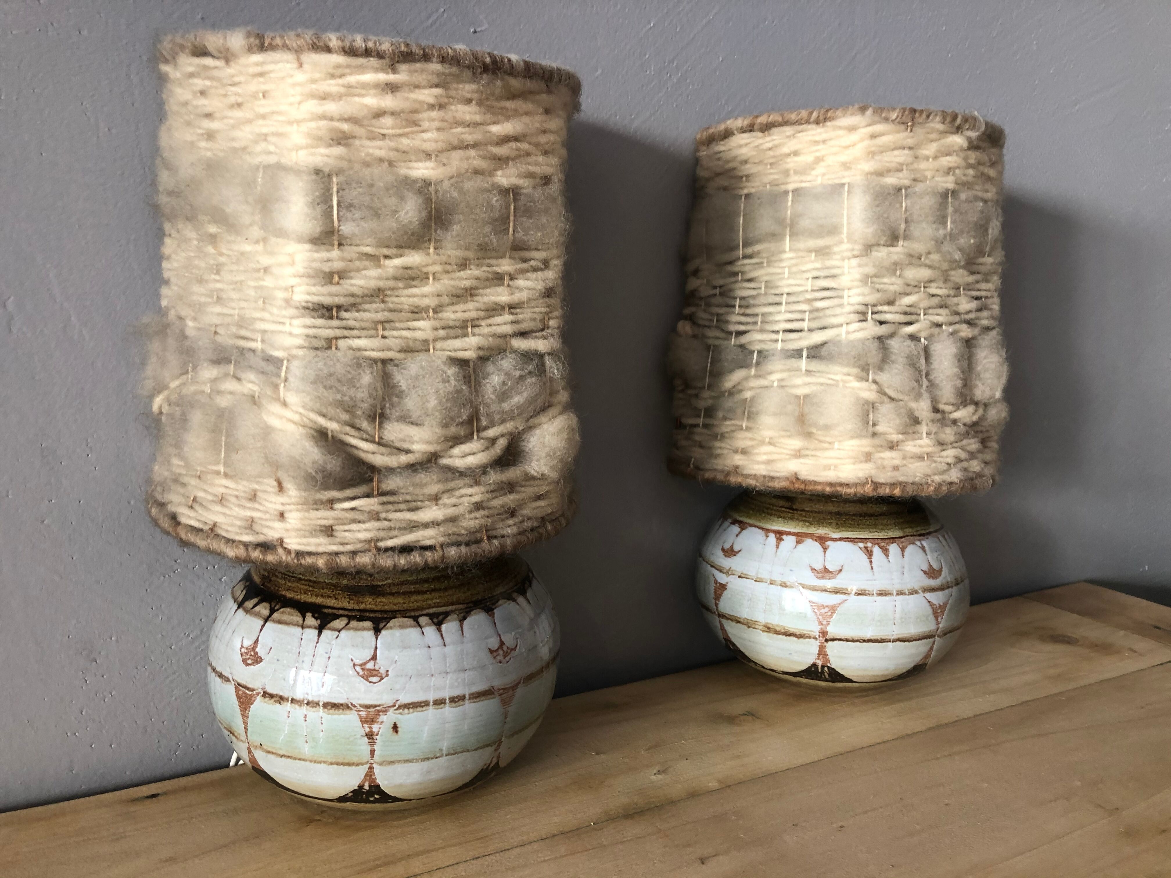 Duo of ceramic wall light wool lampshade