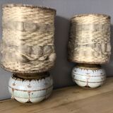 Duo of ceramic wall light wool lampshade