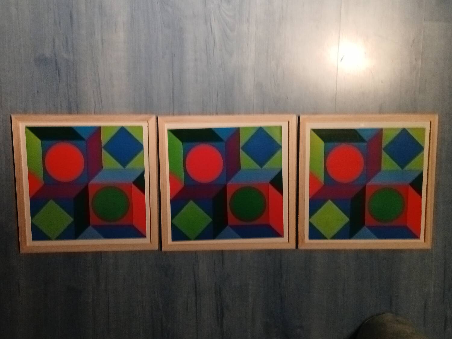 Vintage Optical Art Triptych - Victor Vasarely - 3 Frames 30x30cm