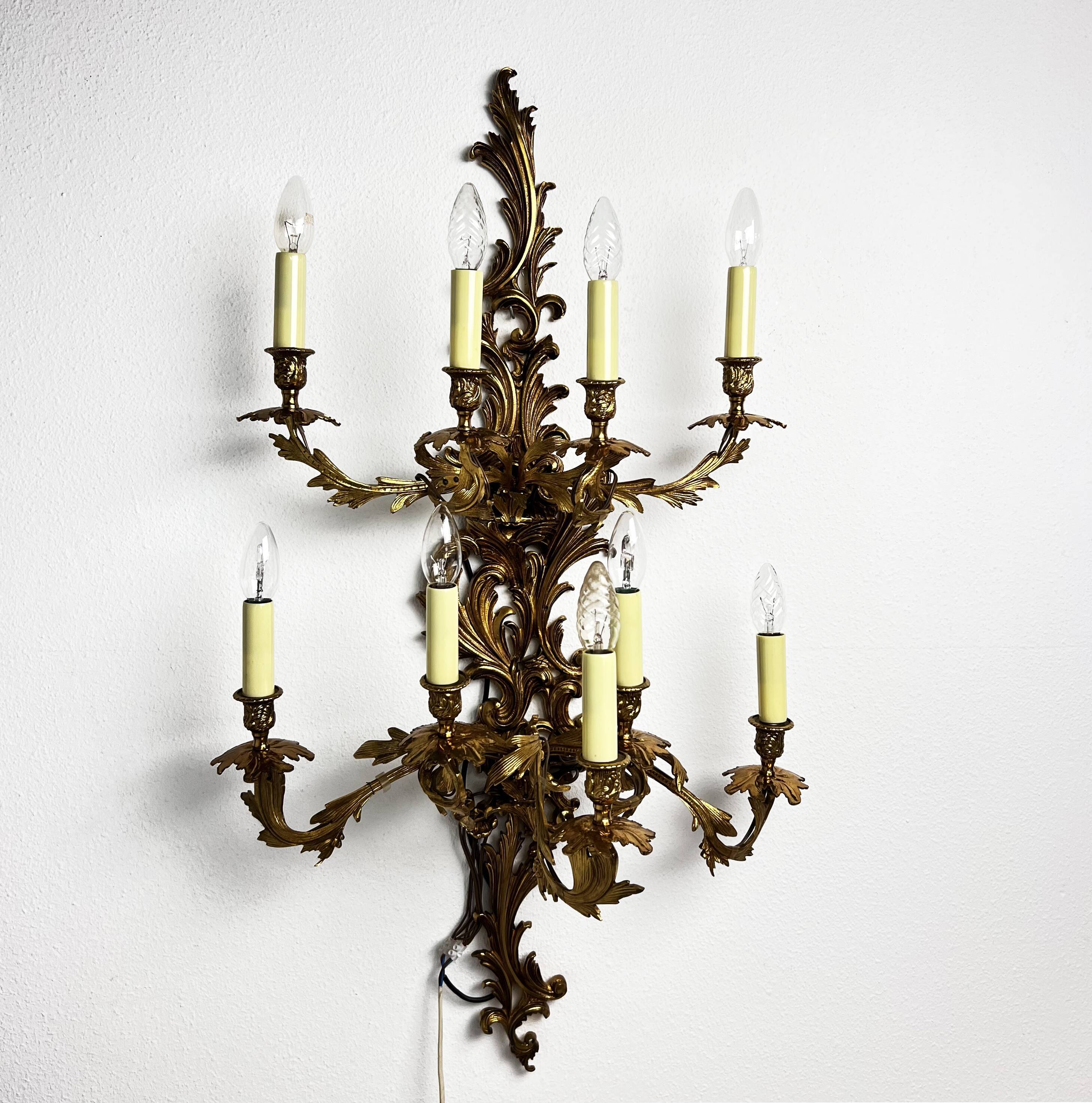 Louis XIV style brass wall lamp 9 arms