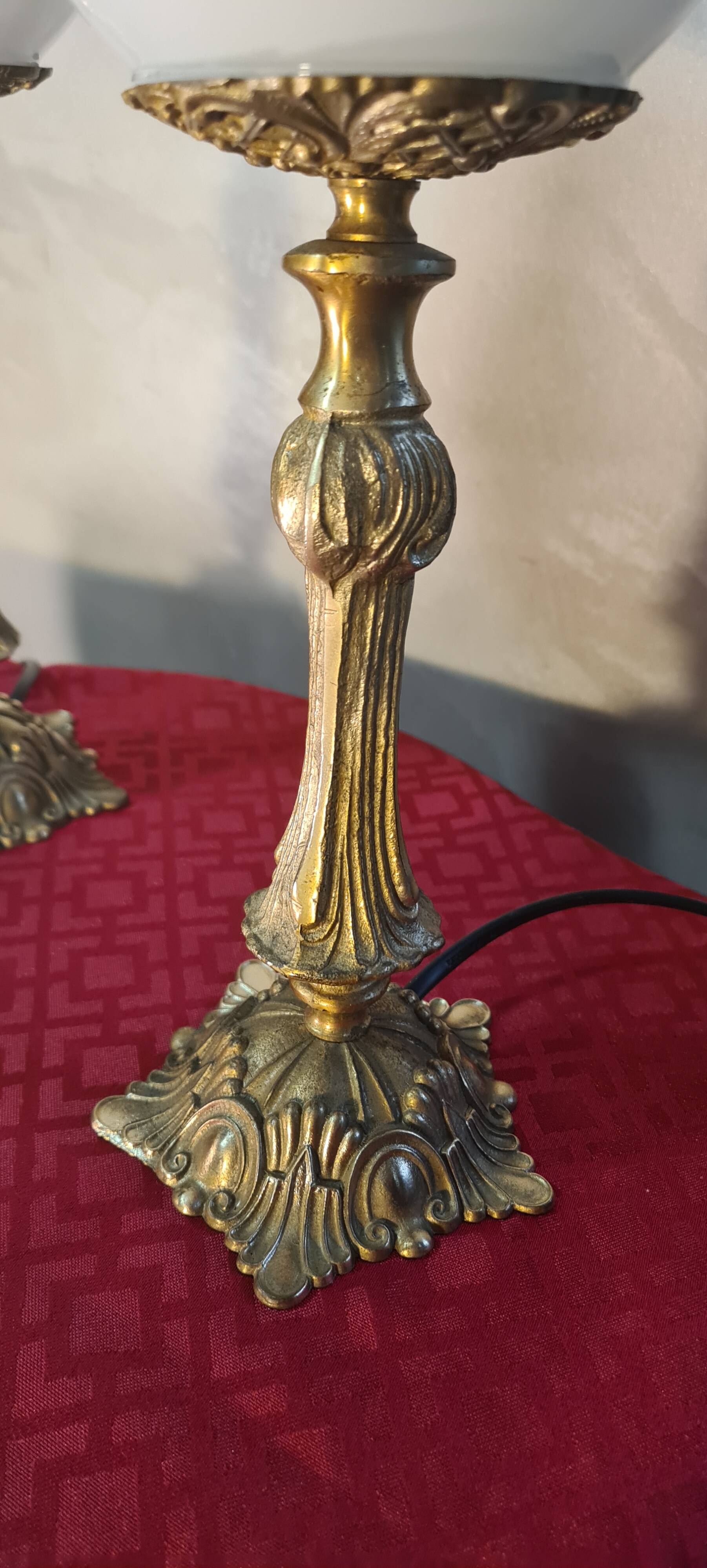 pair of bronze and opaline bedside lamps 31x11 electric refurbished