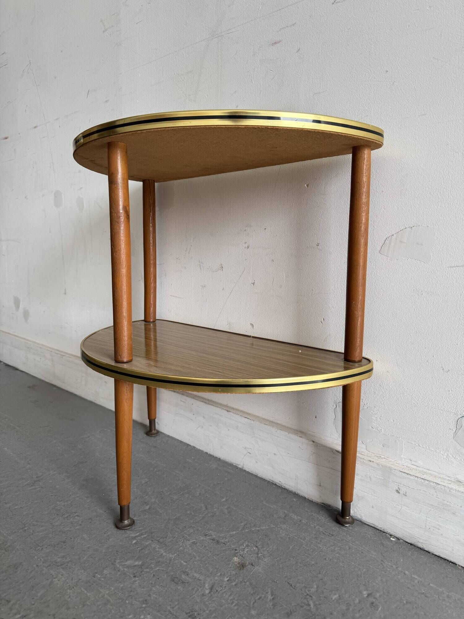 Table d'appoint demi-lune à deux niveaux vintage