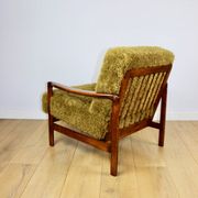 Wooden vintage brown armchair Khaki / Olive long hair Fox by Z. Bączyk - 2 pieces available