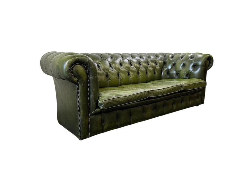 Antique green leather Chesterfield / sofa / couch