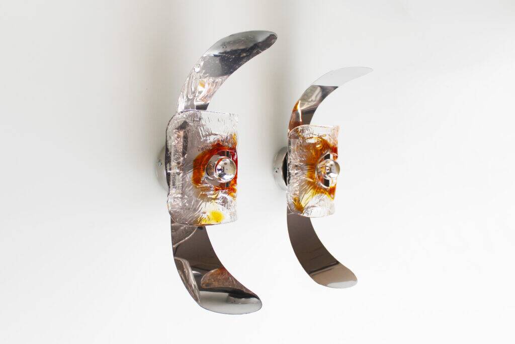 Set (2) of 1970s Murano glass wall sconces by AV Mazzega