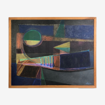 Huile sur toile abstraite signée Echegut, XXème