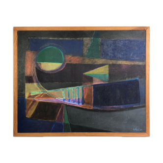 Abstract oil on canvas signed Echegut, XXth