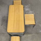 Set of 4 70s nesting coffee tables in metal and solid oak