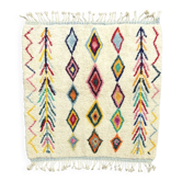 M'rirt Berber rug in cream wool with coloured patterns, 160 × 190 cm