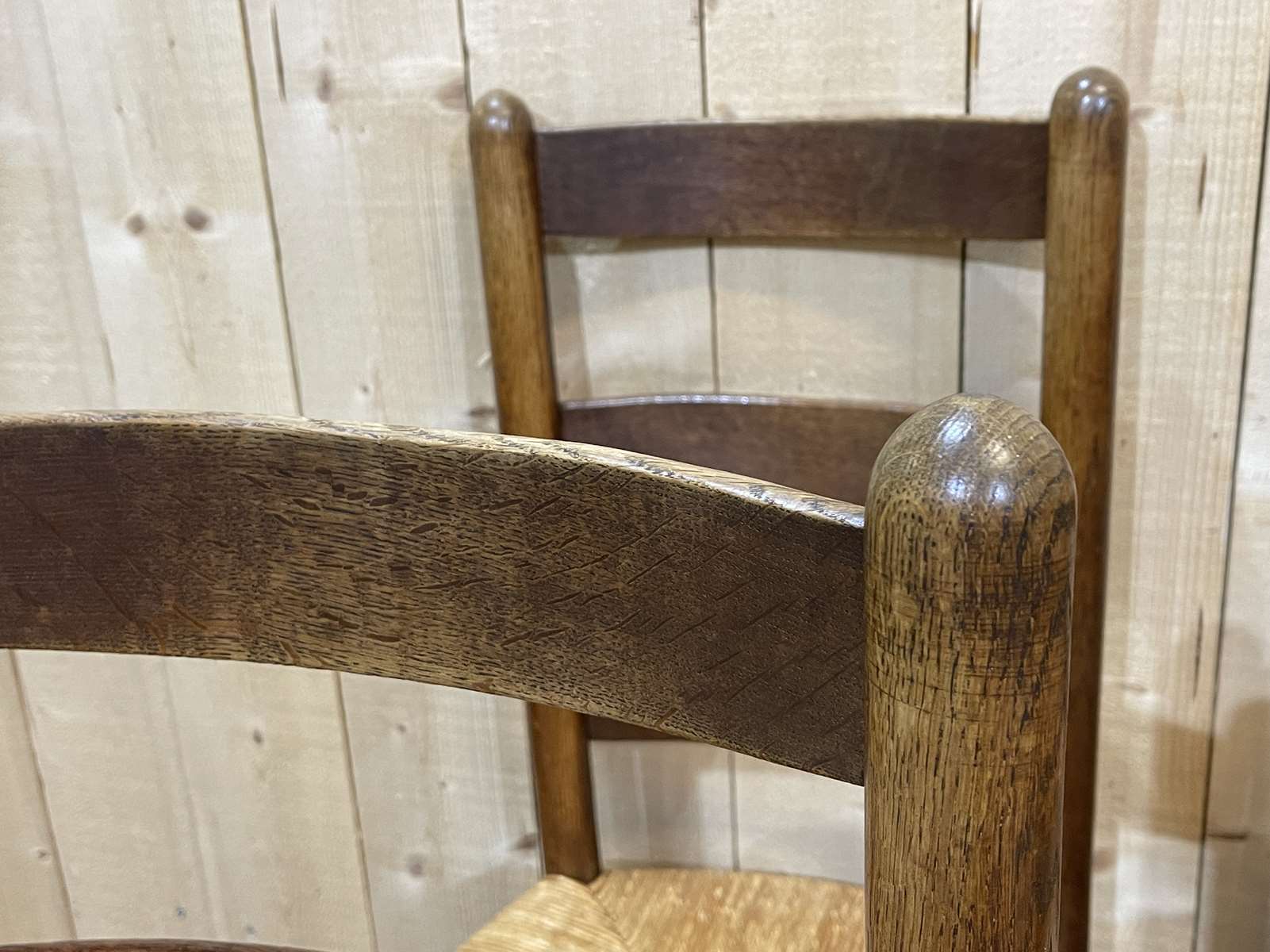 Suite of 8 oak chairs and straw seats - 1950s work