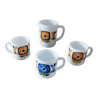 Set de 3 tasses et une verseuse Mobil vintage