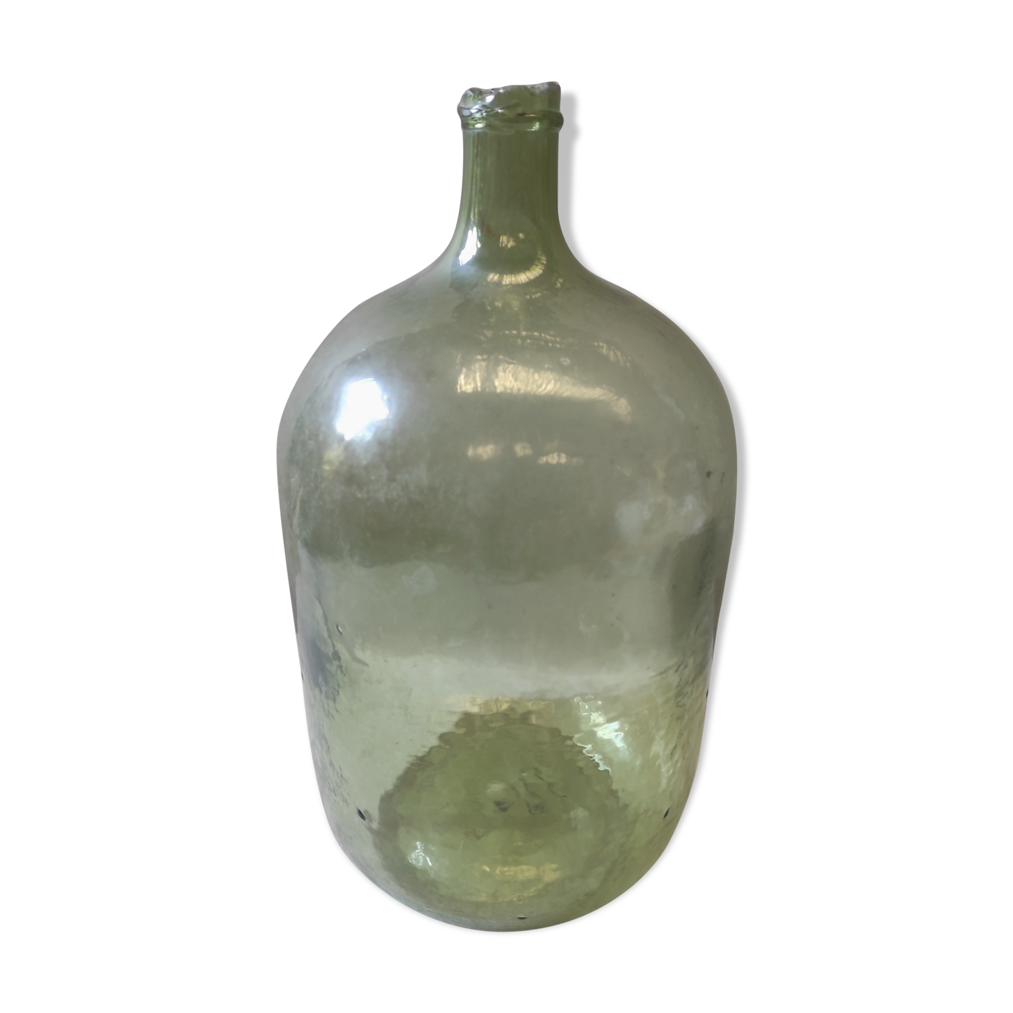 Vintage former lady-jeanne in green glass 10 L broken neck