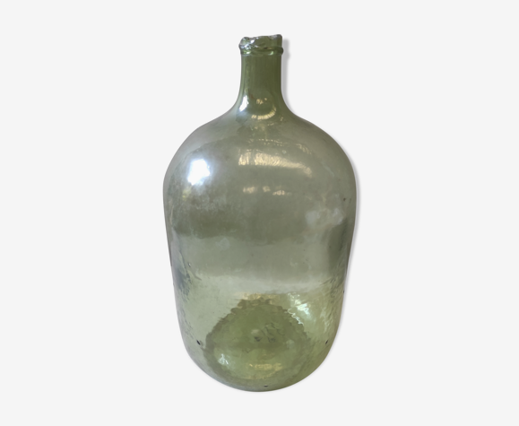 Vintage former lady-jeanne in green glass 10 L broken neck