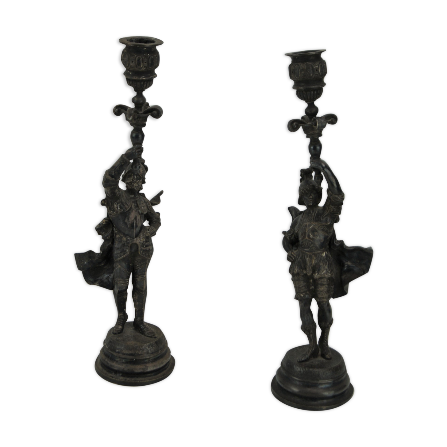 Silver bronze torch pair Paul Dubois