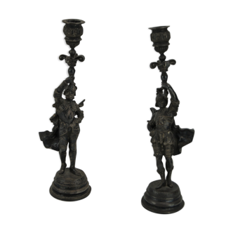 Silver bronze torch pair Paul Dubois