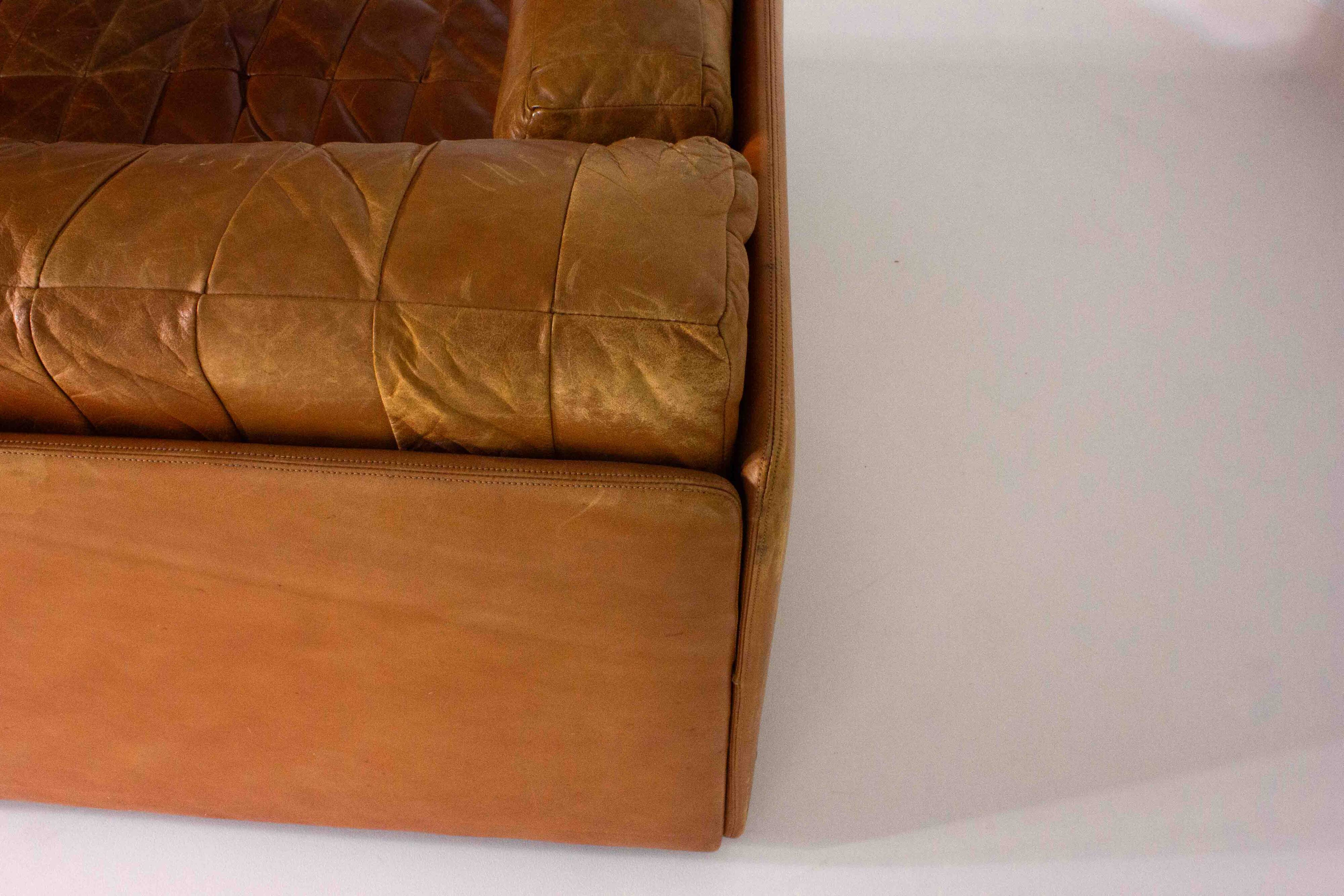 Vintage patchwork leather sofa in caramel leather, Germany 1960s