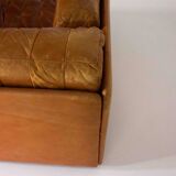Vintage patchwork leather sofa in caramel leather, Germany 1960s