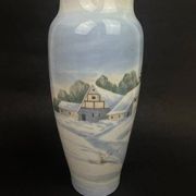 Copenhagen porcelain vase, hand-painted winter decoration, circa 1900-1920.
