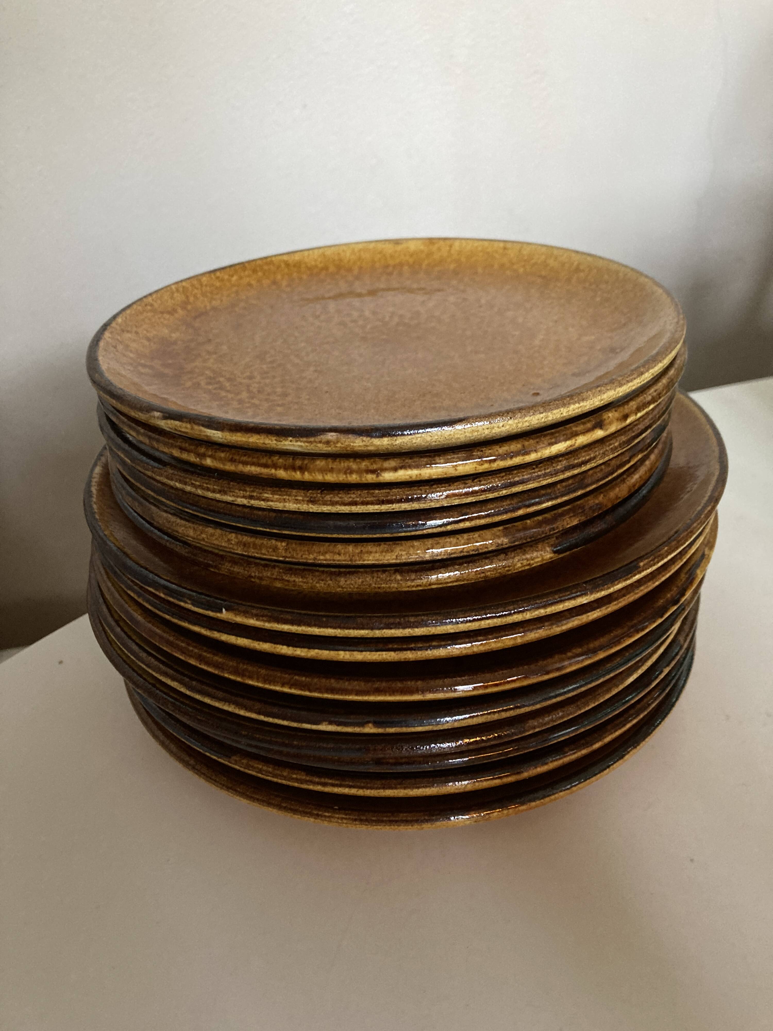 Set of 6 Dieulefit glazed earthenware plates workshop Mourre Milon 1970