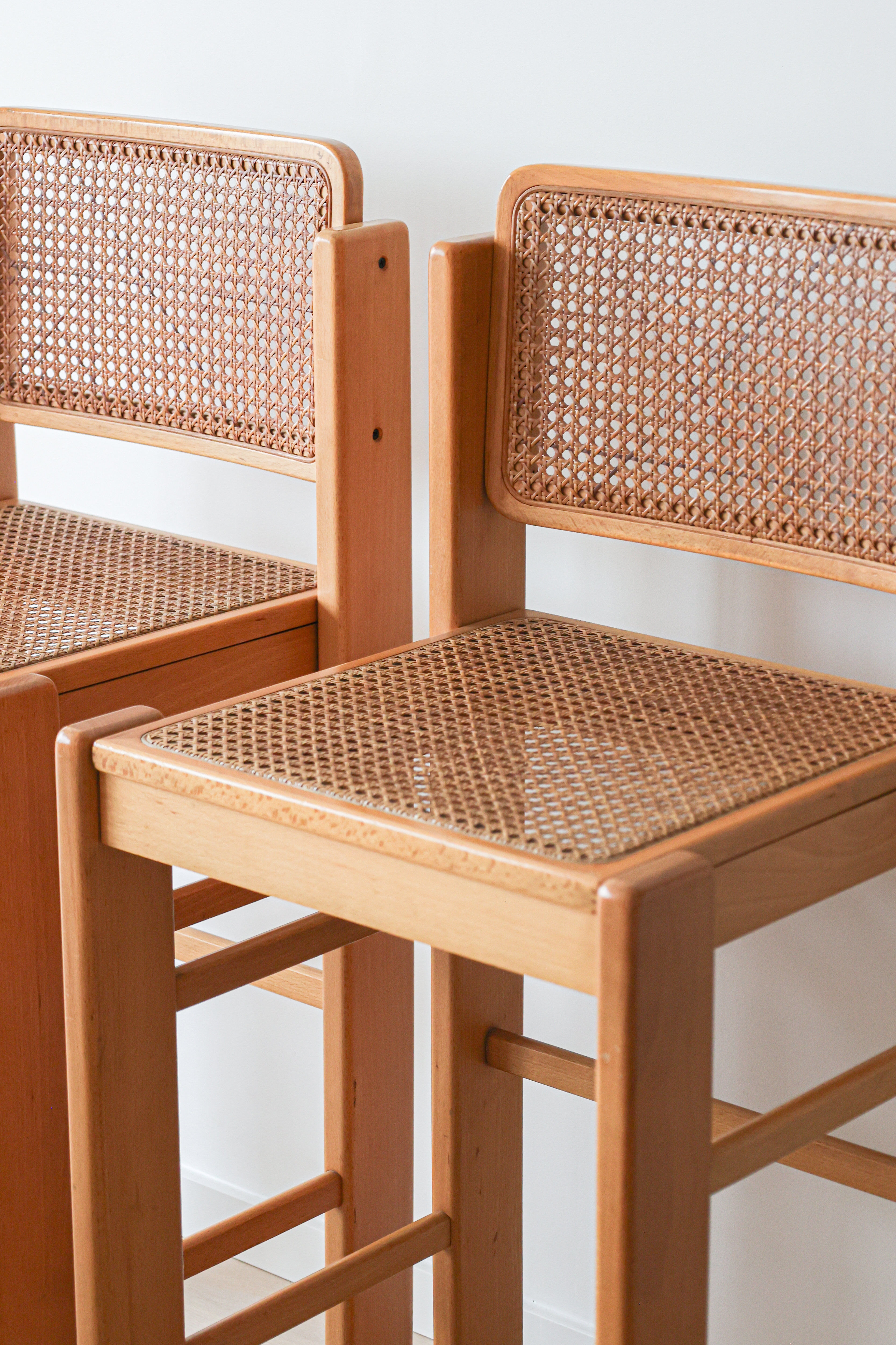 Ensemble de 2 tabourets de bar vintage italiens en rotin