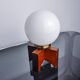 Pine table lamp and opaline globe, popular art, Spain, 1970