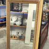 Old large Louis XVI style trumeau mirror with pediment and floral basket knot