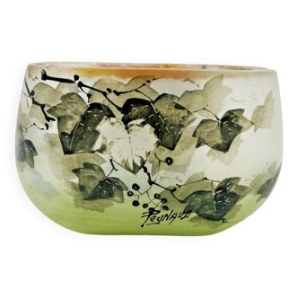 Painted glass vase with vine leaf decoration signed PEYNAUD