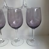 set of 5 wine glasses in purple bubble glass 70s