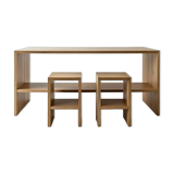 Office set, console and 2 stools in solid oak.