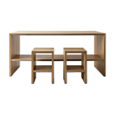 Office set, console and 2 stools in solid oak.