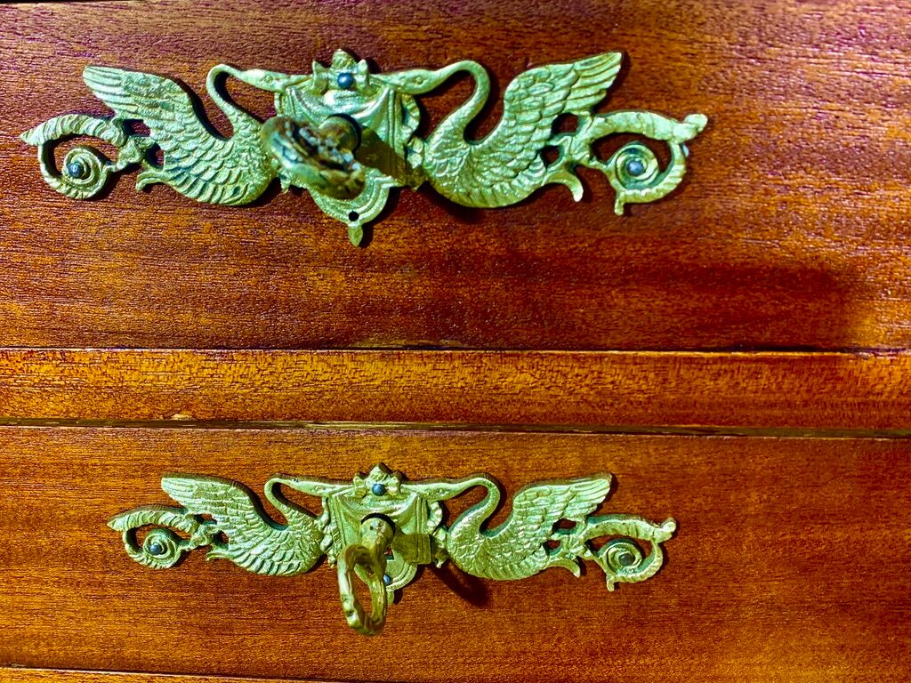 Empire style desk return from egypt double sided in mahogany and gilded bronzes year 1900