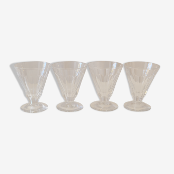 4 old conical liquor glasses cut with 10 flat ribs with faceted sides