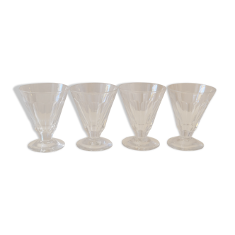 4 old conical liquor glasses cut with 10 flat ribs with faceted sides