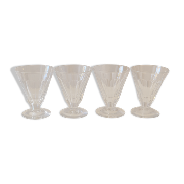 4 old conical liquor glasses cut with 10 flat ribs with faceted sides
