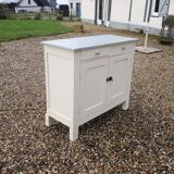 Old low Parisian sideboard in white wood