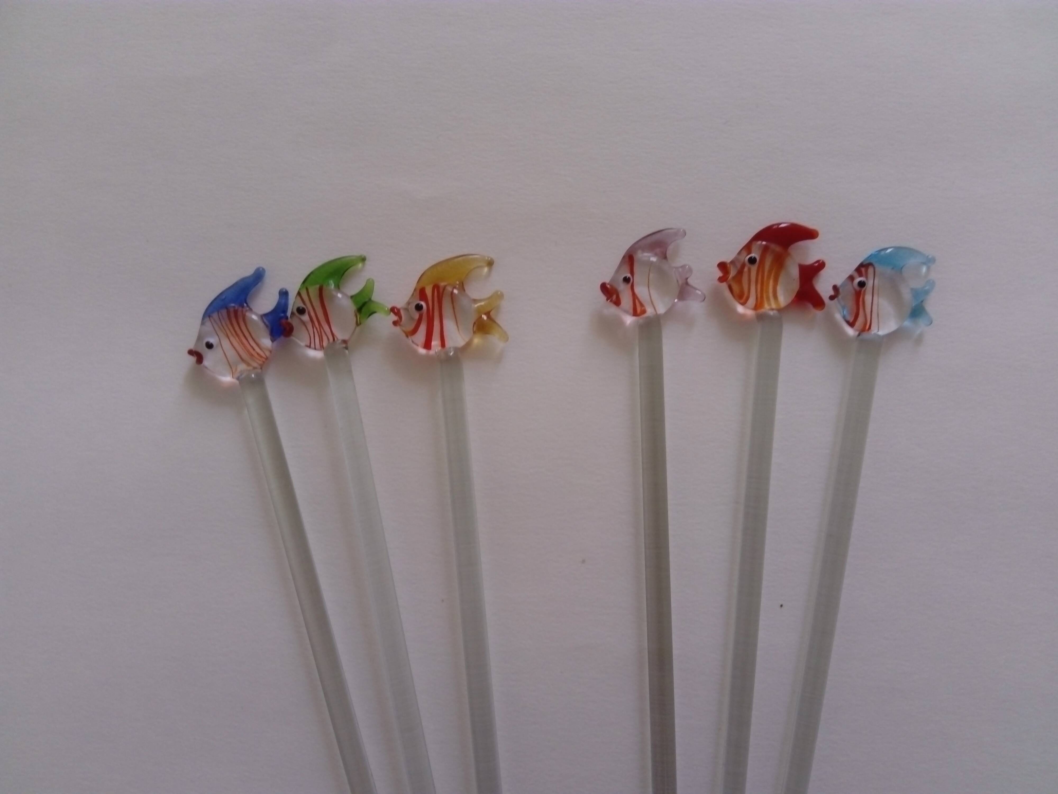 fish shaped glass cocktail stirrers