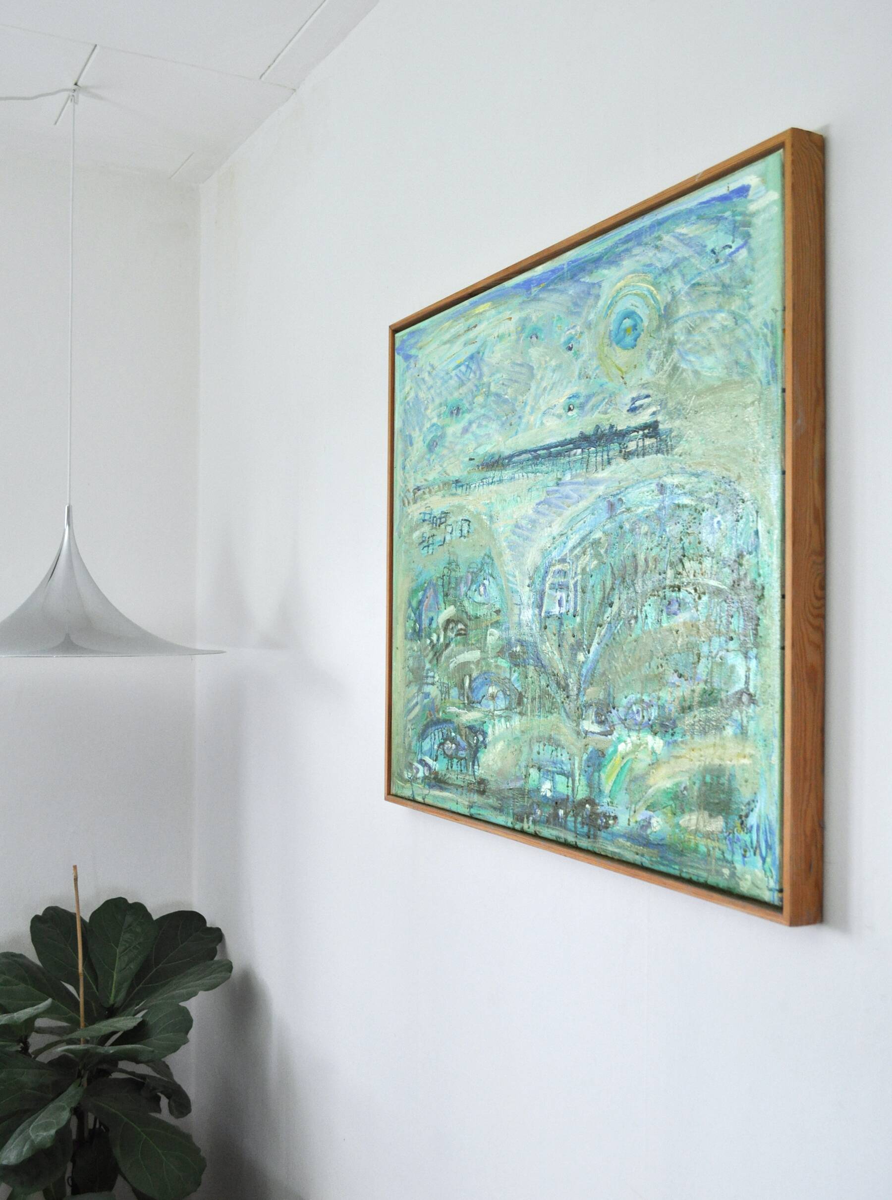 Abstract impressionism painting - Turquois Town with Animals