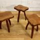 Brutalist tripod stools in solid elm, France 1960