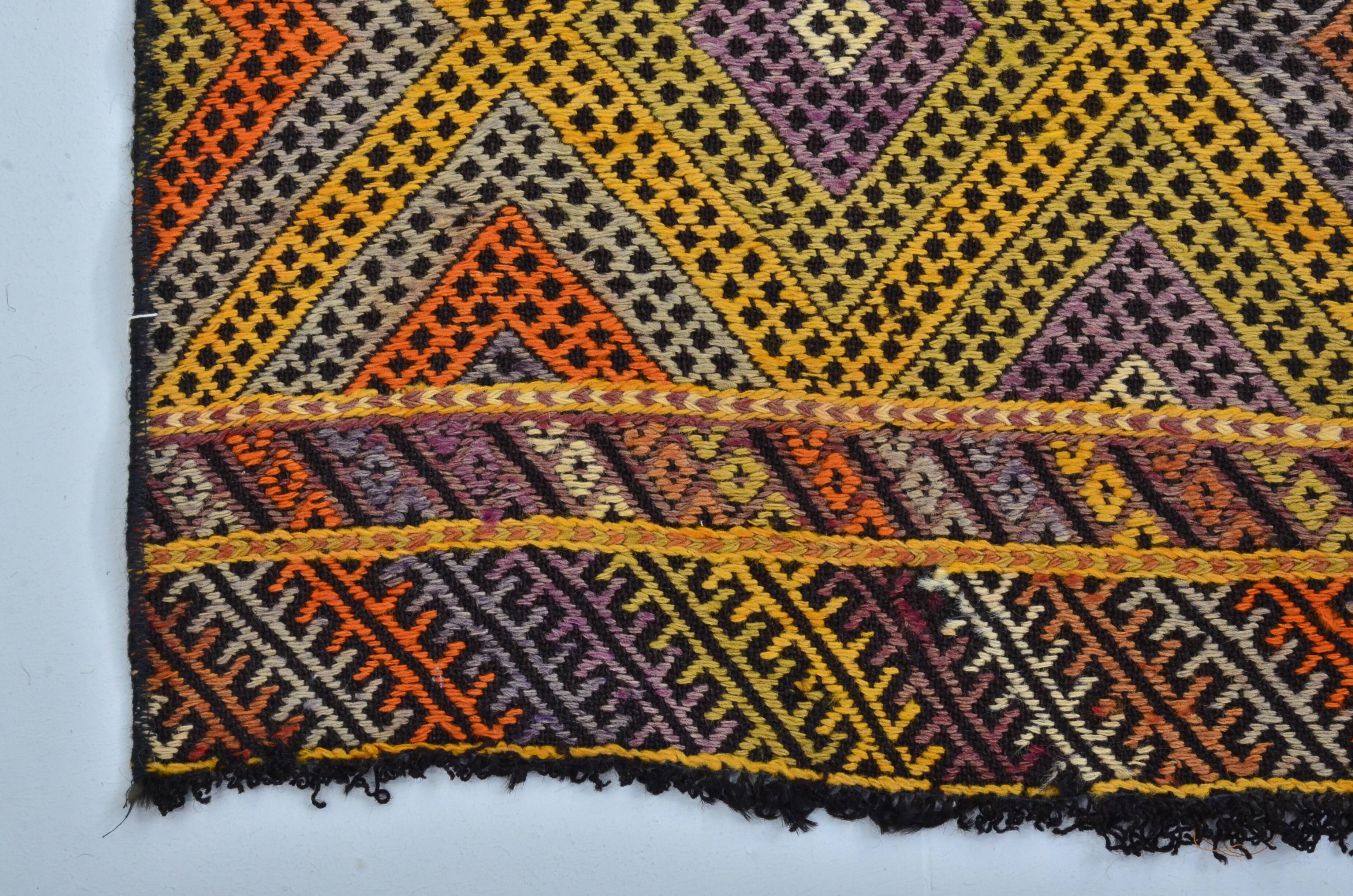 Tapis Kilim en laine tissé à la main de style bohème turc, référence 3401