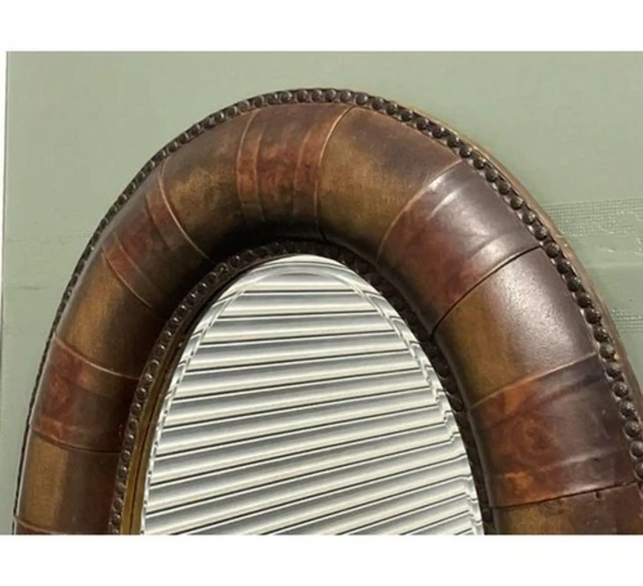 Brown Studded Oval Leather Wall Mirror