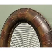 Brown Studded Oval Leather Wall Mirror