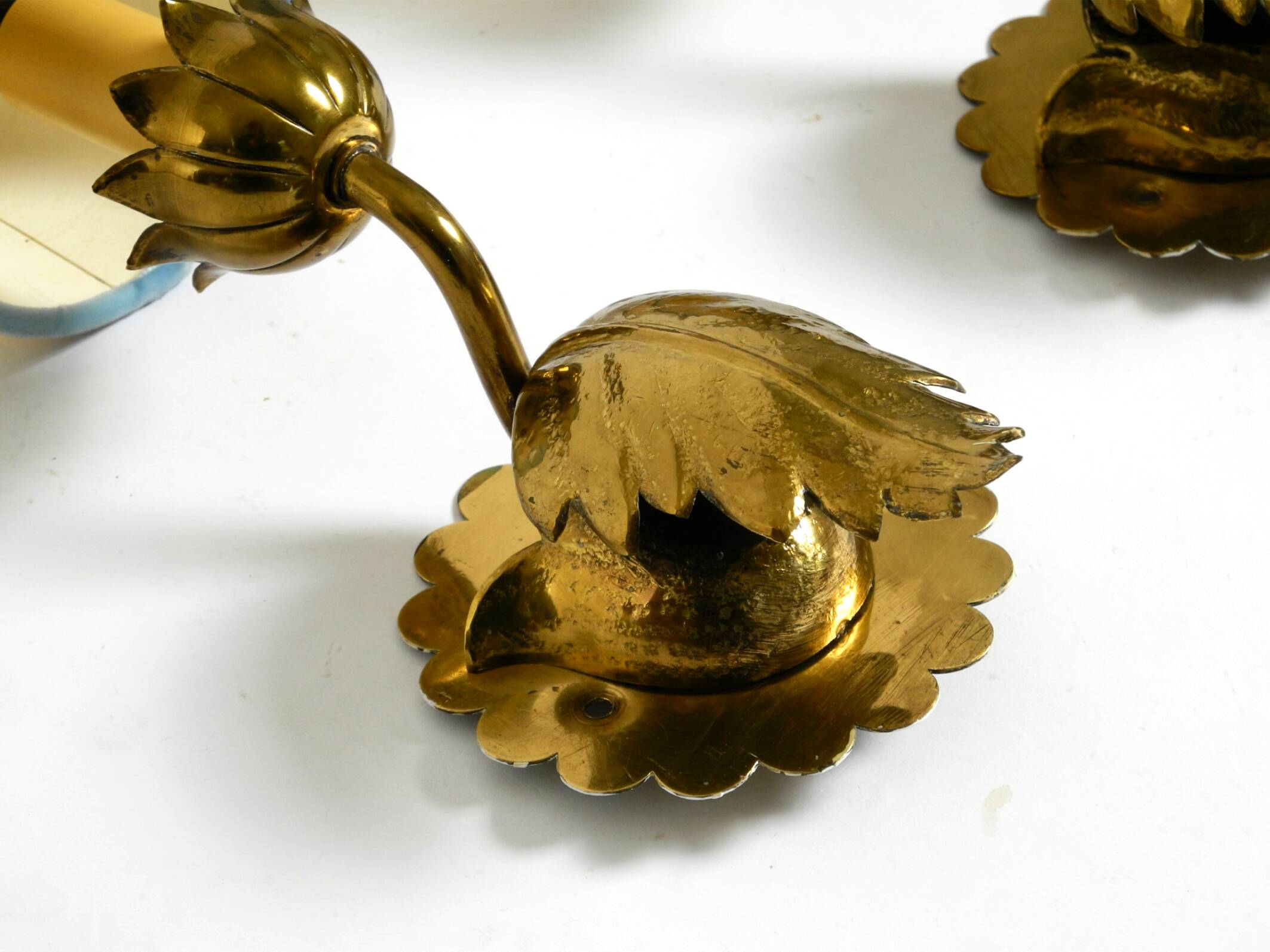 Two beautiful original Mid Century Modern floral wall lamps made of brass w