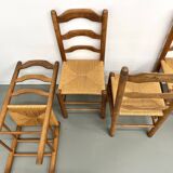 Set of 8 solid elm chairs with straw seats