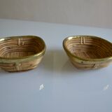 2 rattan/wicker and brass bowls/baskets