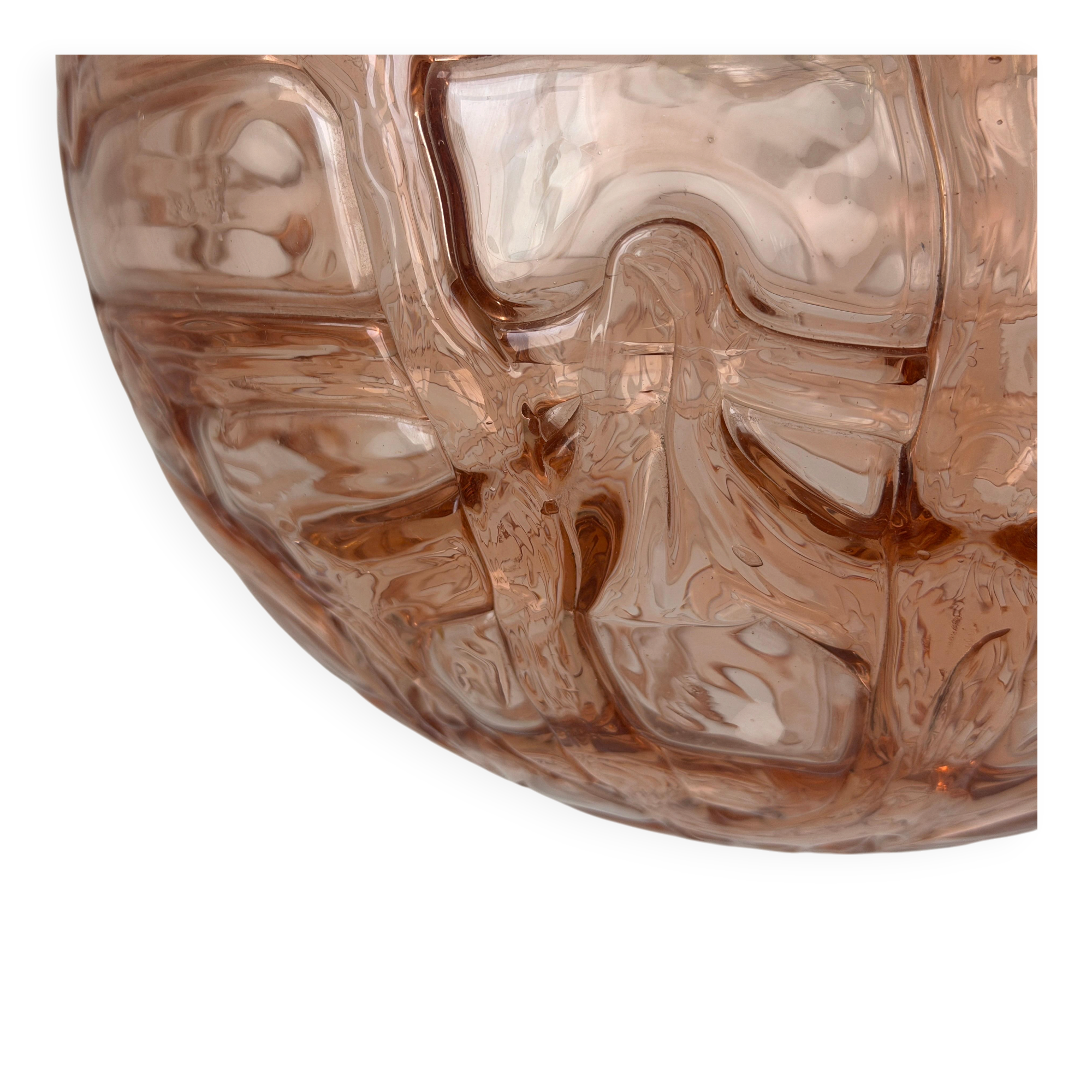 Pink pendant lamp made of hand-blown glass by Doria Leuchten, 1960s Germany.