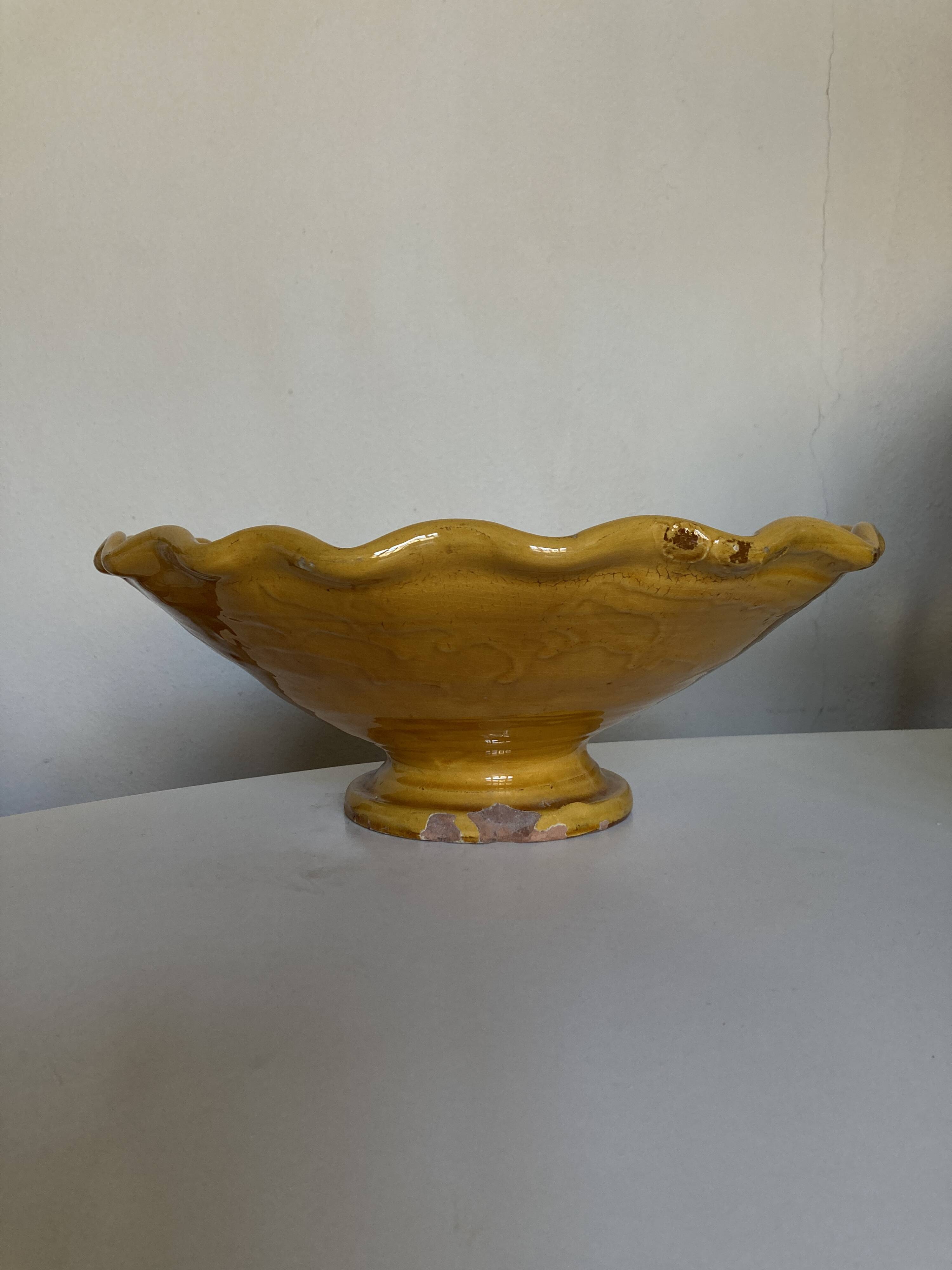 XXXL wavy bowl in glazed terracotta 1950 Provence