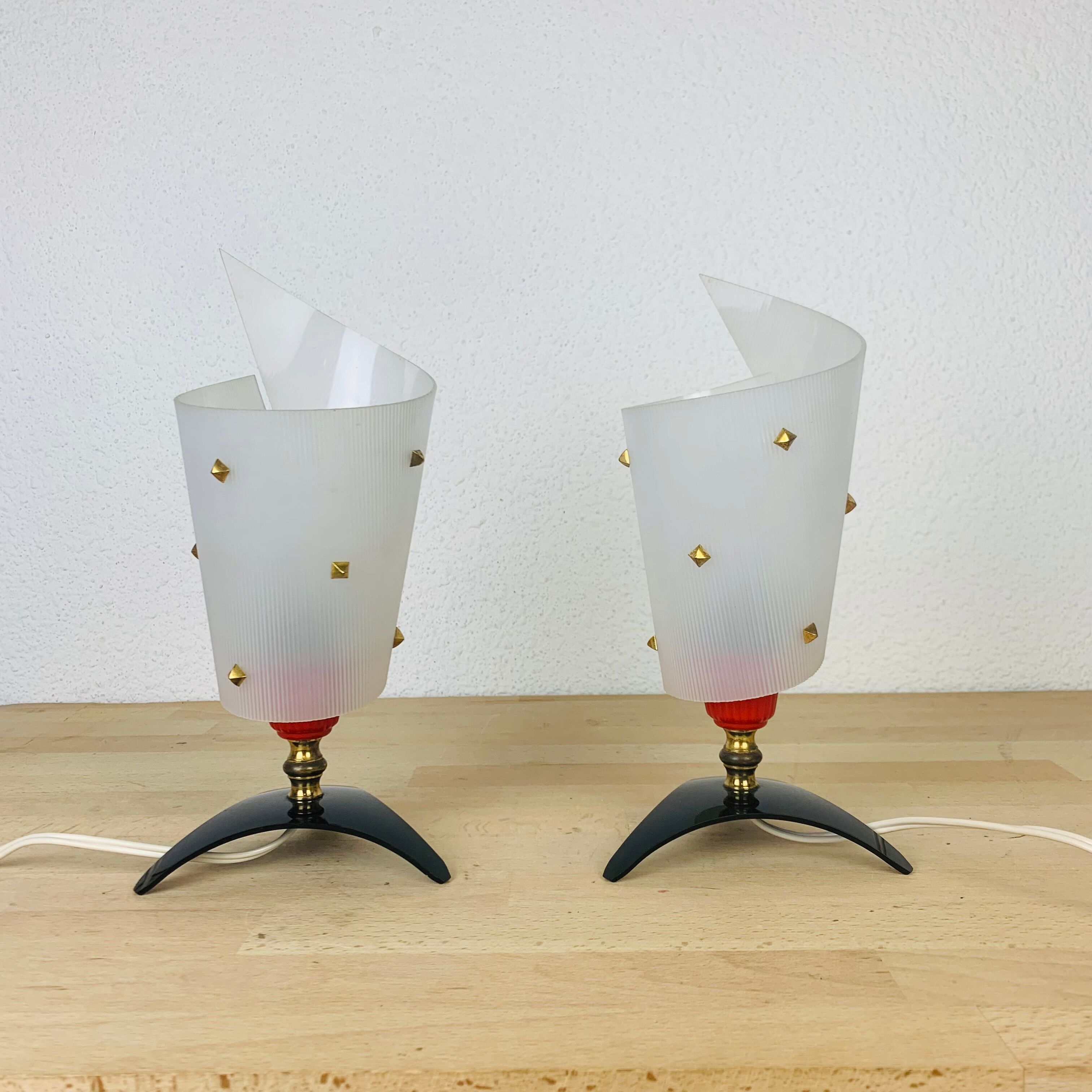 Pair of 50s bedside lamps plastic brass