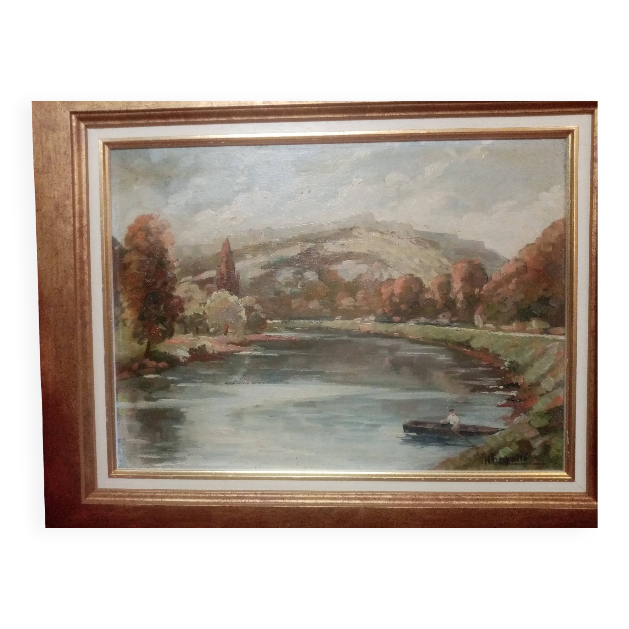 Old oil painting on cardboard citadel of besancon signed henri chapatte