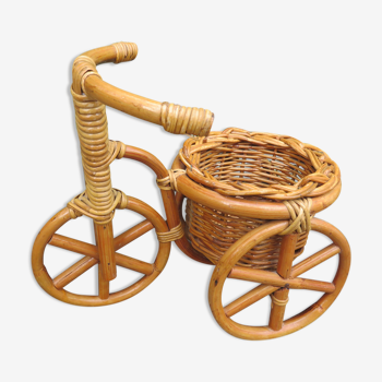 Cache pot en rotin et bambou tricycle vélo années 60 70